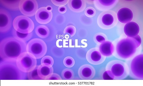 Biology background. Abstract vector cells illustration. Microscope view. Horizontal banner