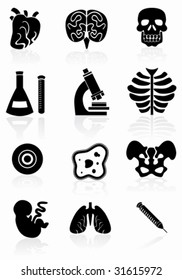 Biology Black Icon Set : Medical Themed Buttons.