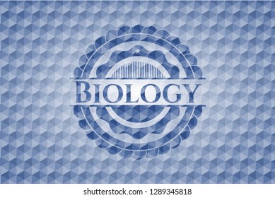 Biology blue emblem with geometric pattern.