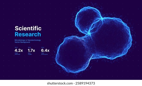 Biology Cell Scientific Medical Lab Research Background. Science Blue Cells Backdrop with Depth of Field Blur Particles Effect. Futuristic Plant Microbiology. Blue Virus Cells Vector Illustration.