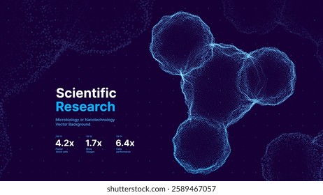 Biology Cell Scientific Medical Lab Research Background. Science Blue Cells Backdrop with Depth of Field Blur Particles Effect. Futuristic Plant Microbiology. Blue Virus Cells Vector Illustration.