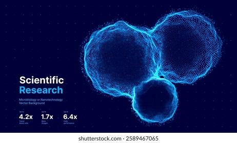 Biology Cell Scientific Medical Lab Research Background. Science Blue Cells Backdrop with Depth of Field Blur Particles Effect. Futuristic Plant Microbiology. Blue Virus Cells Vector Illustration.