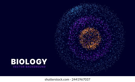 Biology Cell Scientific Medical Research Background. Science Blue Cells Backdrop with Depth of Field Blur Particles Effect. Futuristic Plant Microbiology. Blue Virus Cells Vector Illustration.