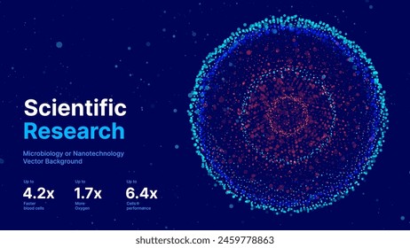 Biología Celular Investigación Médica Científica Antecedentes. Fondo de celdas azules de Ciencia con efecto de partículas de desenfoque de profundidad de campo. Microbiología vegetal futurista. Ilustración vectorial de Células Virus Azules.