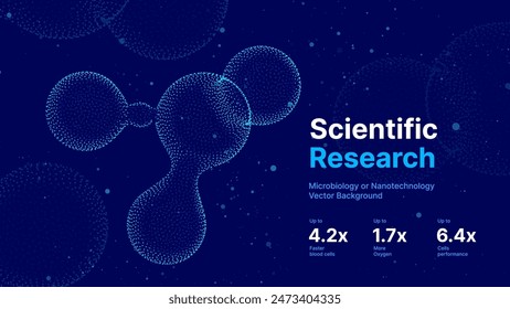 Biology Cell Scientific Medical Research Background. Science Blue Cells Backdrop with Depth of Field Blur Particles Effect. Futuristic Plant Microbiology. Blue Virus Cells Vector Illustration.