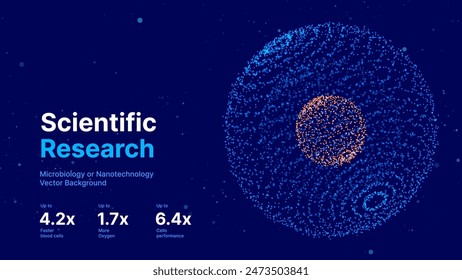 Biology Cell Scientific Medical Research Background. Science Blue Cells Backdrop with Depth of Field Blur Particles Effect. Futuristic Plant Microbiology. Blue Virus Cells Vector Illustration.