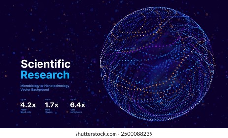 Antecedentes de investigación médica científica de células de biología. Telón de fondo de la red de conexiones globales de la esfera 3D azul de Ciencia. Ilustración vectorial.