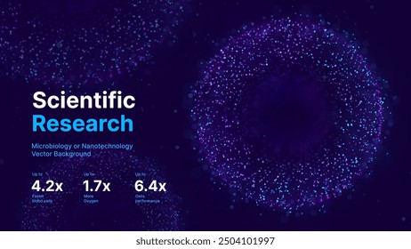 Biology Cell Scientific Medical Research Background. Science Blue Cells Backdrop with Depth of Field Blur Particles Effect. Futuristic Plant Microbiology. Blue Virus Cells Vector Illustration.