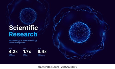 Antecedentes de investigación médica científica de células de biología. Fondo de células azules de Ciencia con efecto de desenfoque de partículas de profundidad de campo. Microbiología vegetal futurista. Ilustración vectorial de células de virus azules.