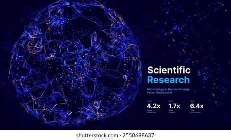 Biologia Célula Pesquisa Médica Científica. Ciência Blue Cells Fundo com Profundidade de campo Borrar Partículas Efeito. Microbiologia Vegetal Futurista. Ilustração Vetorial de células de vírus azuis.