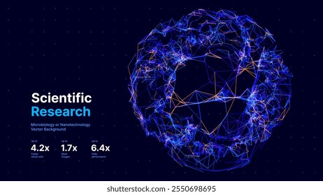 Biology Cell Scientific Medical Research Background. Science Blue Cells Backdrop with Depth of Field Blur Particles Effect. Futuristic Plant Microbiology. Blue Virus Cells Vector Illustration.