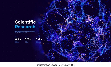 Biology Cell Scientific Medical Research Background. Science Blue Cells Backdrop with Depth of Field Blur Particles Effect. Futuristic Plant Microbiology. Blue Virus Cells Vector Illustration.