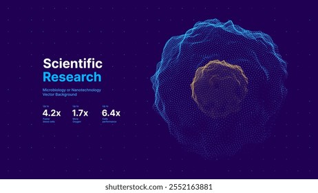 Biology Cell Scientific Medical Research Background. Science Blue Cells Backdrop with Depth of Field Blur Particles Effect. Futuristic Plant Microbiology. Blue Virus Cells Vector Illustration.