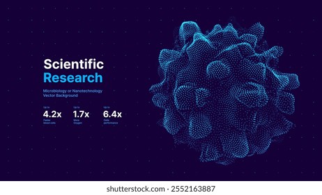 Biology Cell Scientific Medical Research Background. Science Blue Cells Backdrop with Depth of Field Blur Particles Effect. Futuristic Plant Microbiology. Blue Virus Cells Vector Illustration.