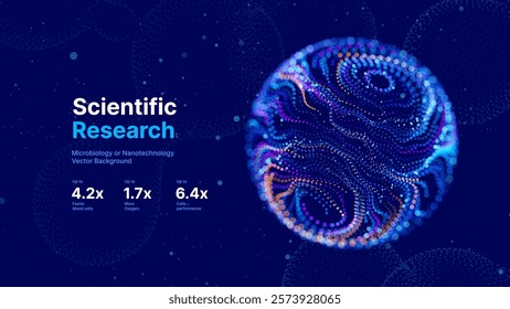 Biology Cell Scientific Medical Research Background. Science Blue Cells Backdrop with Depth of Field Blur Particles Effect. Futuristic Plant Microbiology. Blue Virus Cells Vector Illustration.