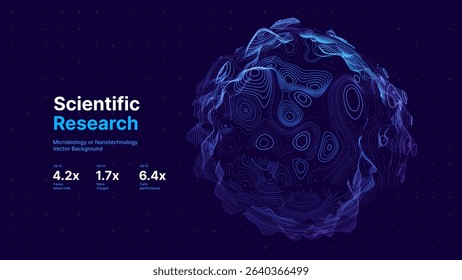 Biology Cell Scientific Medical Research Background. Science Blue Cells Backdrop with Depth of Field Blur Particles Effect. Futuristic Plant Microbiology. Blue Virus Cells Vector Illustration.