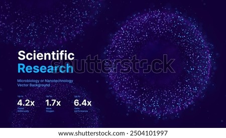 Biology Cell Scientific Medical Research Background. Science Blue Cells Backdrop with Depth of Field Blur Particles Effect. Futuristic Plant Microbiology. Blue Virus Cells Vector Illustration.