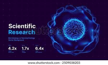 Biology Cell Scientific Medical Research Background. Science Blue Cells Backdrop with Depth of Field Blur Particles Effect. Futuristic Plant Microbiology. Blue Virus Cells Vector Illustration.