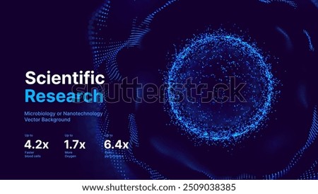 Biology Cell Scientific Medical Research Background. Science Blue Cells Backdrop with Depth of Field Blur Particles Effect. Futuristic Plant Microbiology. Blue Virus Cells Vector Illustration.