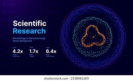 Wissenschaftlicher Hintergrund der medizinischen Forschung. Science Blue Cells Hintergrund mit Tiefe der Feld unscharfen Partikel Effekt. Futuristische Pflanzenmikrobiologie. Blaue Viruszellen, Vektorgrafik.