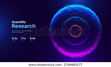 Biology Cell Visualization for Scientific Research Presentation. Futuristic Medical and Biotechnology Background with Digital Microscopic Structure. Vector Illustration.