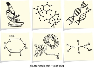 Biology   chemistry icons yellow memo sticks  Vector illustration 