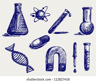 Biology, chemistry and physics. Doodle style