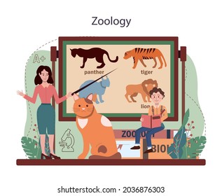 Biology Concept. Students Exploring Nature And Living Organism Structure. Idea Of Academic Education. Zoology Lesson. Vector Flact Illustration