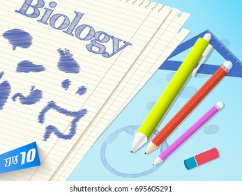 Biology doodle composition doodles with a pen in a notebook on biology class vector illustration