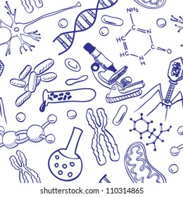 Biology drawings  on seamless pattern - scientific background