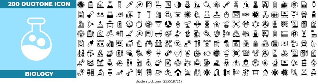 Biology Duotone Editable Icons set. Vector illustration in modern thin duotone style of biology icons: biology,science,research,chemistry etc