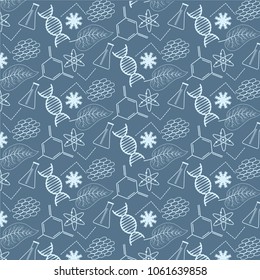 Biology essential elements organized in pattern, against blue background.Vector illustration.