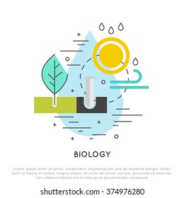 biology flat and line vector concept illustration