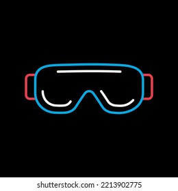 Biology goggles Eye protection vector flat icon on black background. Scientific Lab glasses. Medicine sign. Graph symbol for medical web site and apps design, logo, app, UI