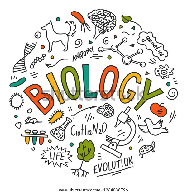 Biology Hand Drawn Doodles Lettering Education Stock Vector (Royalty ...