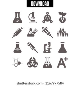 biology icon. 16 biology vector set. molecular bond, flask, syringe and chemical weapon icons for web and design about biology theme
