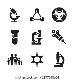 biology icon. 9 biology vector icons set. syringe, biohazard and family of six including a baby icons for web and design about biology theme