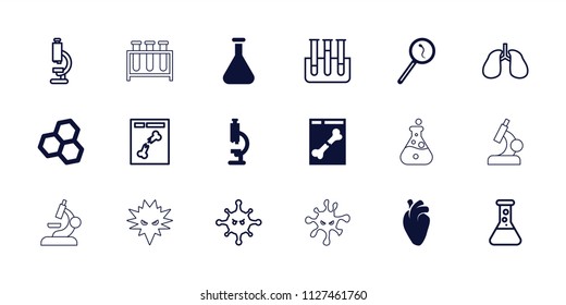 Biology icon. collection of 18 biology filled and outline icons such as microscope, chemical structure, heart organ, search sperm. editable biology icons for web and mobile.