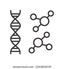 Biology Icon Depicting a DNA Strand and Microscope in Black and White