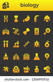 biology icon set. 26 filled biology icons.  Simple modern icons about  - Dna, Virus, Bone, Stomach, Test tube, Lungs, Test tubes, Microscope, Genetic, Flask, Flasks, Mosquito