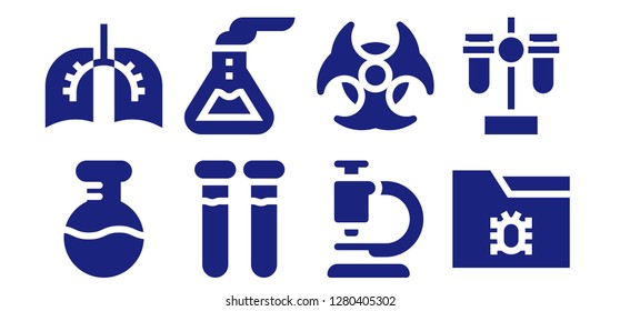  biology icon set. 8 filled biology icons. Simple modern icons about  - Flask, Lungs, Test tubes, Microscope, Biohazard, Virus, Test tube