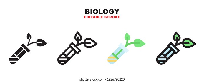 Icono de biología con estilos diferentes. Iconos vectoriales de colores diseñados en color relleno, contorno, plano, glifo y línea. El estilo de trazo editable se puede usar para web, móvil, ui y más.