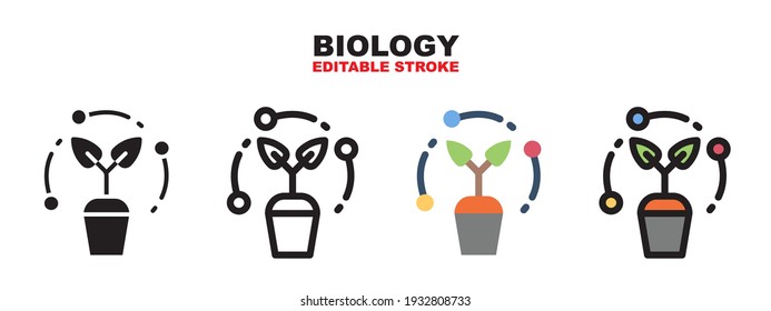 Biology icon set with different styles. Colored vector icons designed in filled, outline, flat, glyph and line colored. Editable stroke and pixel perfect. Can be used for web, mobile, ui and more.