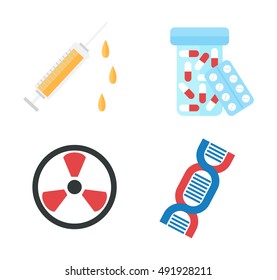 Biology icon set genetically modified product icons recycling chemical symbols