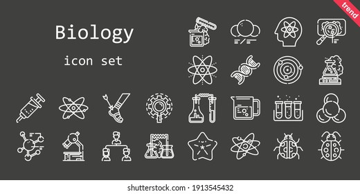 biology icon set. line icon style. biology related icons such as test tube, ladybug, beaker, virus, microscope, structure, research, atoms, vaccine, dna, atomic, molecule, flask, starfish, atom