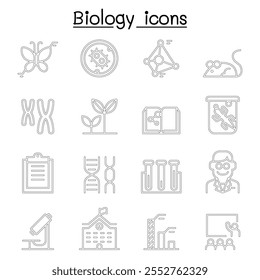 Conjunto de iconos de biología en estilo de línea delgada