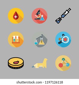 biology icon set. vector set about molecules, molecule, blood and flasks icons set.