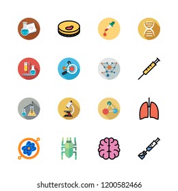 biology icon set. vector set about flask, flasks, microscope and dna icons set.