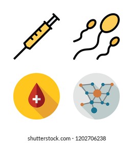 biology icon set. vector set about sperm, syringe, blood and molecules icons set.