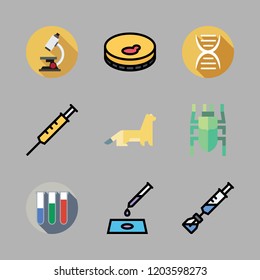 biology icon set. vector set about dna, ermine, beetle and test tubes icons set.
